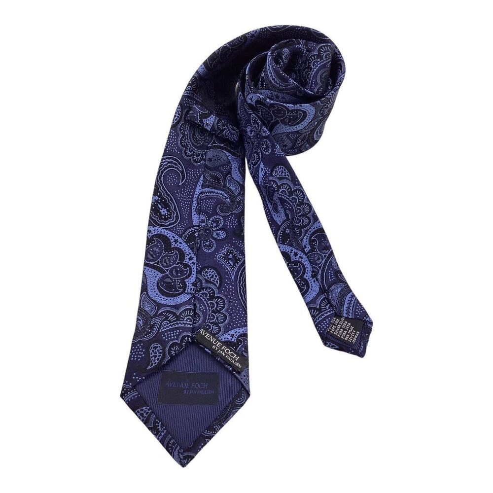 AVENUE FOCH By JAn PAULSEN Blue Paisley Silk Tie  W: 3.25" EX COND - Picture 3 of 5